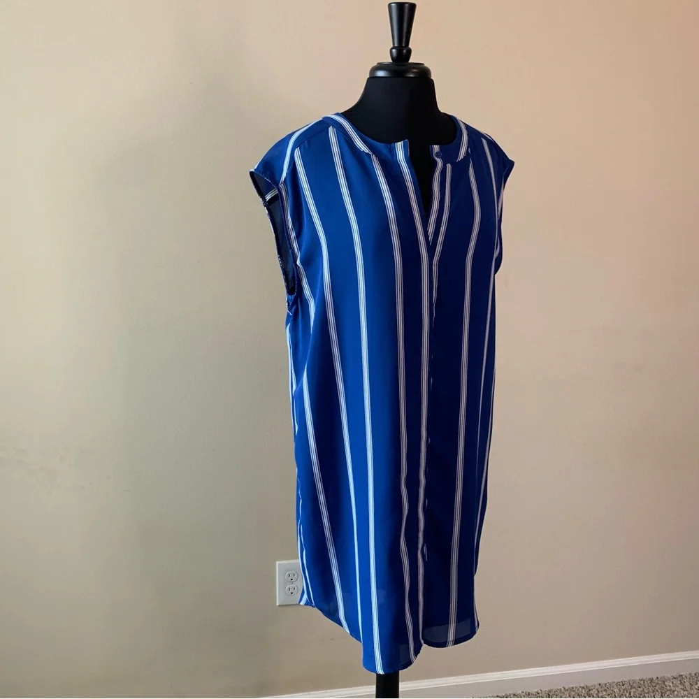 BB Dakota Dress Blue Striped Large Shift Shirtdress NWT - Picture 3 of 12